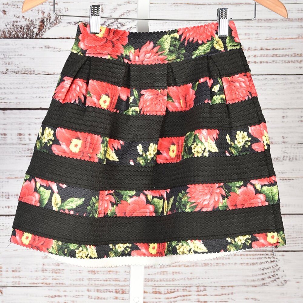 Alt B Striped Floral A-Line Skirt, Size S